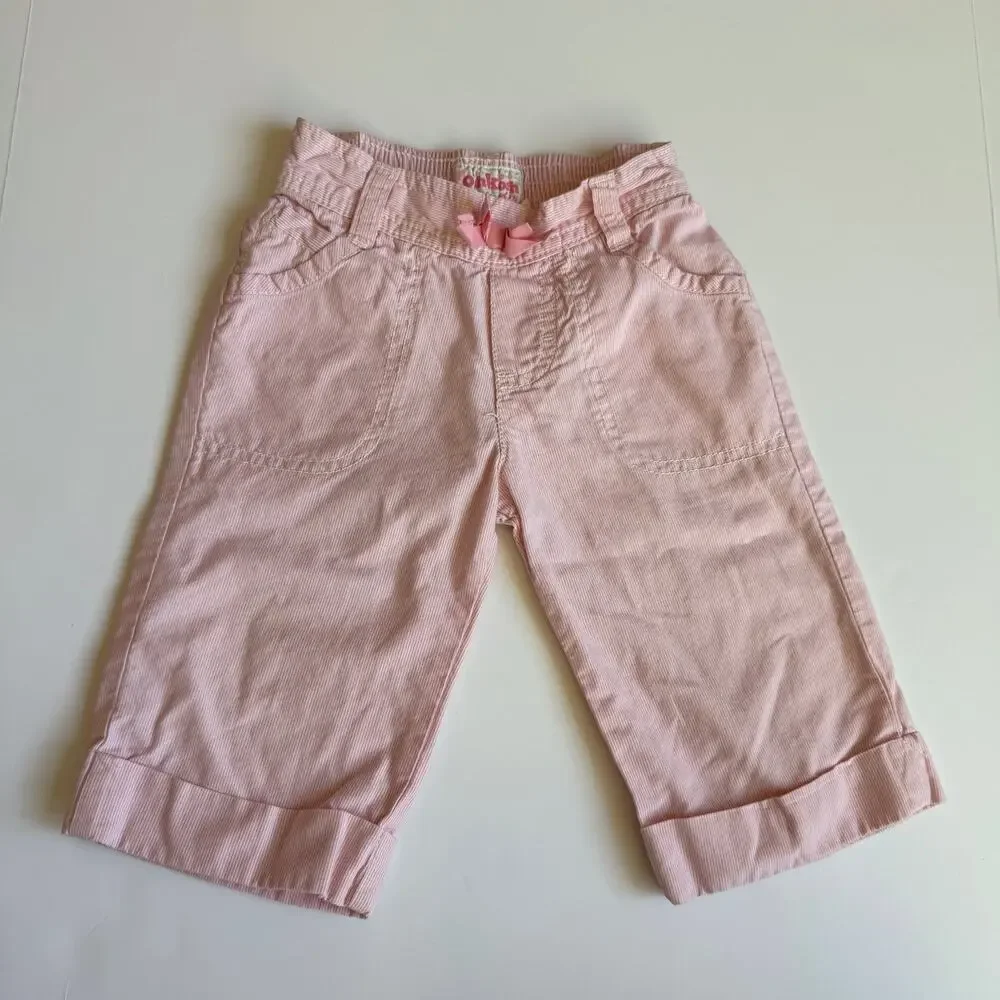 Y2K OshKosh Pink Pinstripe Cuffed Pants Embroidered Butterfly Pants 2T